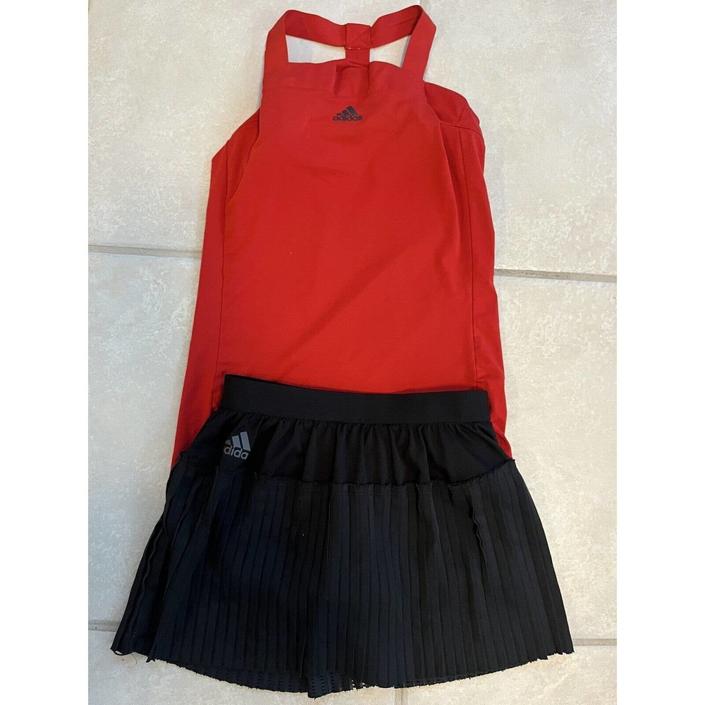 Adidas Tennis Outfit MatchCode Pleated Skirt Black XS Red Tank Jr Size L